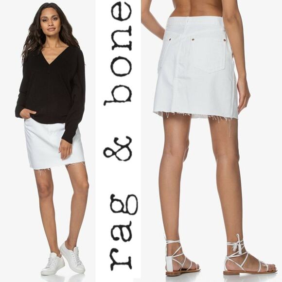 RAG & BONE Moss Mini SKIRT Size 32 Raw Frayed Hem Cotton Denim White - Picture 1 of 13